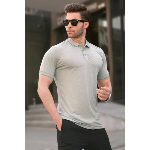 Madmext Mint Green Embroidered Regular Fit Men's Polo Neck T-Shirt 6108