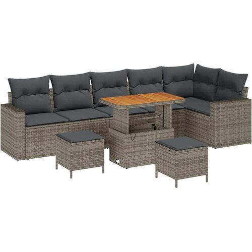 9 Komada Vrtni Sofa Set S Jastucima Siva Poli Ratan Akacija  3 Komada Vrtni Set za Ručavanje S Jastucima Siva Poli Ratan Akacija Cijene