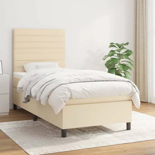  Box spring postelja z vzmetnico krem 90x200 cm blago, (20894095)