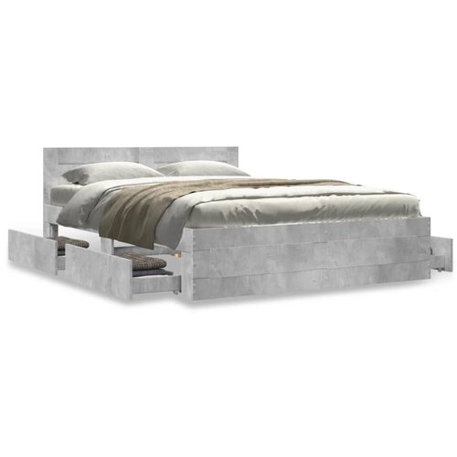 vidaXL Posteljni okvir z vzglavjem betonsko siv 120x200 cm inž. les Cene