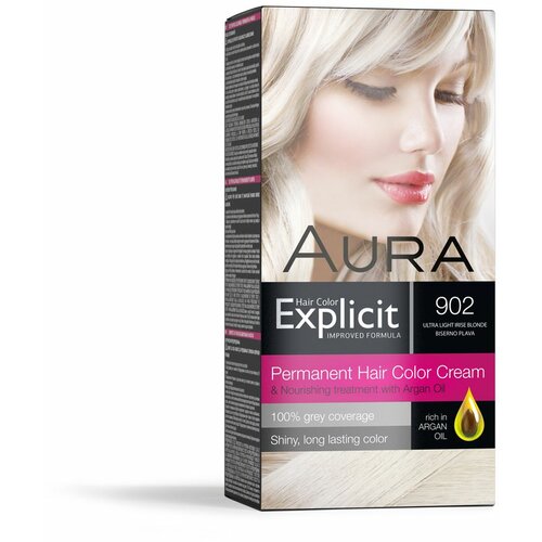Aura set za trajno bojenje kose explicit 902 ultra light irise blonde / biserno plava Slike
