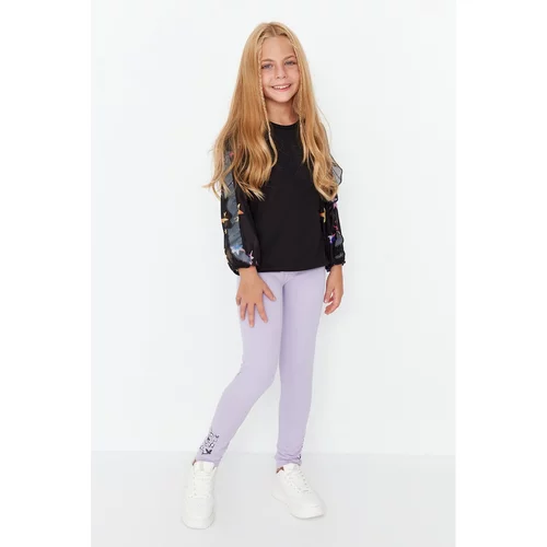 Trendyol Lilac Girl Knitted Leggings With Elastic Waist Print