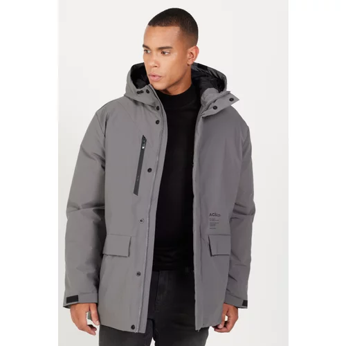 AC&Co / Altınyıldız Classics Men's Gray Hooded High Neck Standard Fit Plus Size Coat