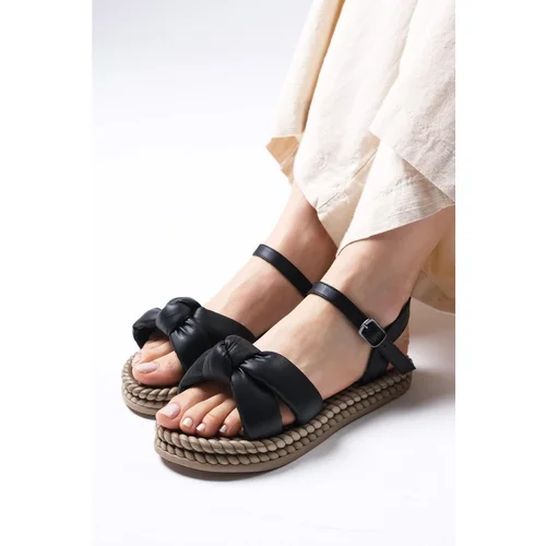 Mio Gusto Marcia Black Color Rope Sole Women's Sandal Shoes