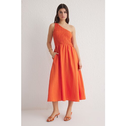 Trendyol Orange Plain Midi Woven Dress Slike