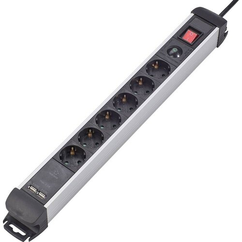 Renkforce 6-smerni napajalni pas z USB in prenapetostno zaščito Razdelilnik s stikalom\, 6x\, črn\, srebrn (20457275) Cene