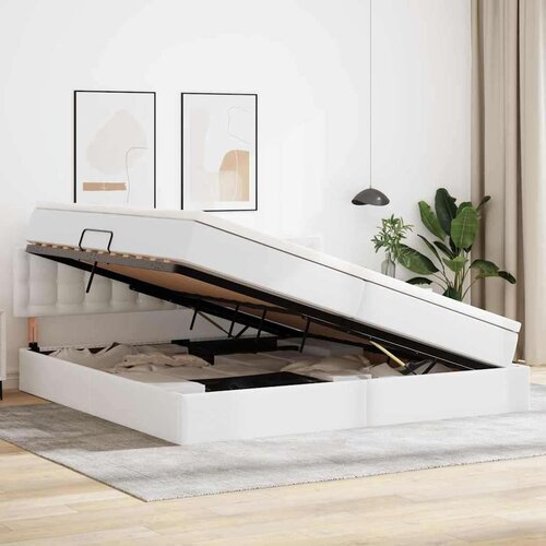  Krevet s od storage Čista bijela 200 x 200 cm Lažna koža Slike