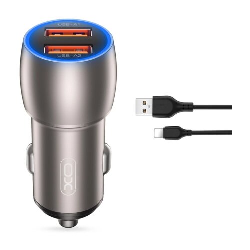 XO CC52 Car charger + Lightning Cable 36W Gray Slike