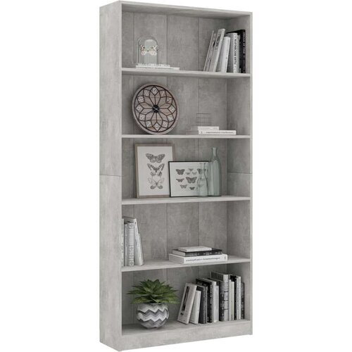  Knjižna omara 5-nadstropna betonsko siva 80x24x175cm iverna pl., (20705983) Slike