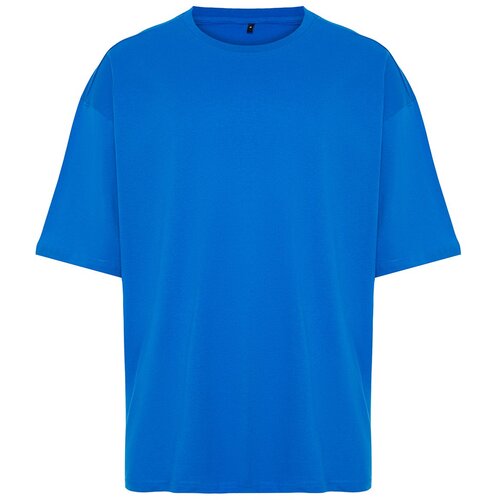 Trendyol Men's Blue Oversize/Wide-Fit Basic 100% Cotton T-Shirt Cene