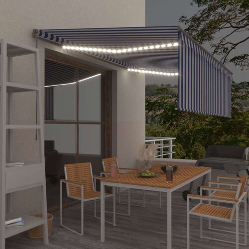  Tenda na ručno uvlačenje s roletom LED 4 5 x 3 m plavo-bijela Slike