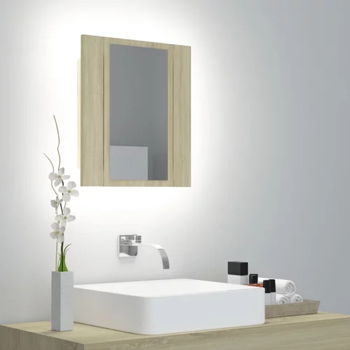 vidaXL LED kopalniška omarica z ogledalom sonoma hrast 40x12x45 akril, (20580193)