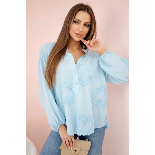 Kesi Włoski Cotton shirt blouse with hearts blue