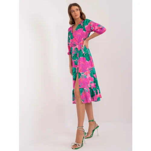 Fashion Hunters Green and fuchsia neckline dress RUE PARIS