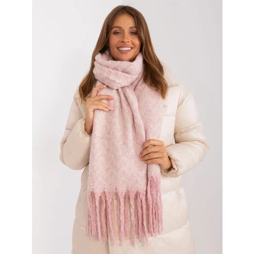 Fashion Hunters Light pink and white patterned scarf with fringe