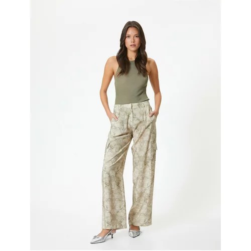 Koton Wide Leg Trousers High Waist Cargo Pocket Casual Fit Abstract Patterned
