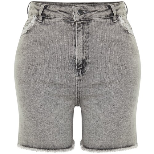 Trendyol Curve Gray Pocket and Leg Tassel Detail Mini Denim Shorts Slike