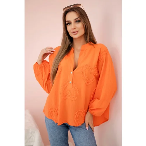 Kesi Włoski Cotton shirt blouse with hearts orange Kesi Włoski Cotton shirt blouse with hearts orange