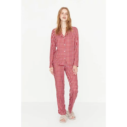 Trendyol Red Checkered Family Combination Knitted Pajamas Set