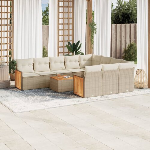 VidaXL 11-dijelni set vrtnih sofa od poliratana s jastucima bež Slike