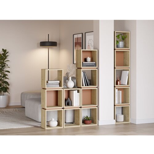 Marckeric Opečnato oranžen/v naravni barvi regal v hrastovem dekorju 32x167 cm Lofty &amp;ndash; Slike