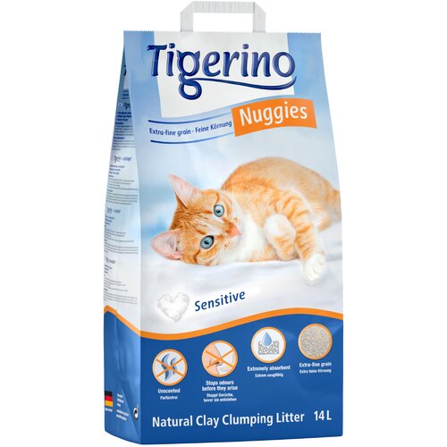 Tigerino Nuggies (Ultra) mačji pesek - Sensitive (brez parfuma) - Varčno pakiranje: 2 x 14 l Cene