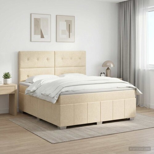  Boxspring krevet s madracem Krem 140 x 200 cm Tkanina - Krem 140 x 200 cm Prošiveno gumbima Cene