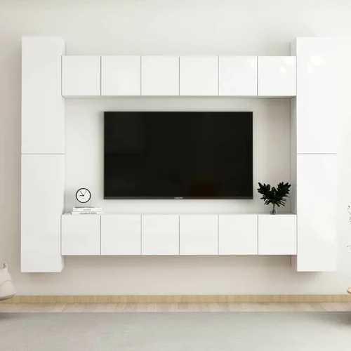  Komplet TV omaric 10-delni visok sijaj bela iverna plošča, (20913600)