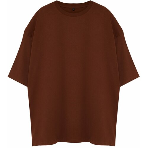 Trendyol Brown Men's Large Size Oversize Comfortable Basic 100% Cotton T-Shirt Slike