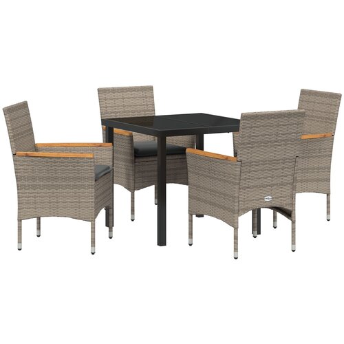 VidaXL 5-dijelni set za objedovanje s jastučićima sivi poliratan, vrtni stol crn 80x80x73 cm s kaljenim staklom Slike