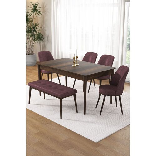Hanah home trpezarijski set Pir, sto, 4 stolice i klupa, ploča u dekoru drveta Baroque, puder roze tkanina Babyface Cene