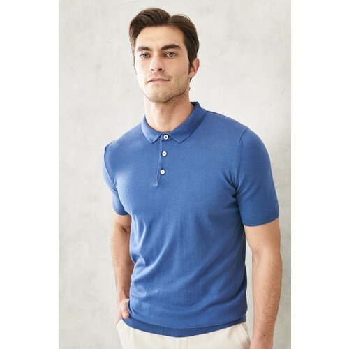 ALTINYILDIZ CLASSICS Men's Indigo Standard Fit Normal Cut 100% Cotton Polo Neck Knitwear T-Shirt. Slike