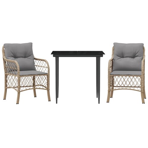  3-dijelni bistro set s jastucima mije&amp;scaron;ane bež boje poliratan 80 cm table length Slike
