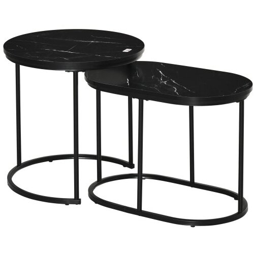 Nesta Klubski mizici 2 kosa, okrogla ovalna oblika, zložljiva, MDF in jeklo, črna, &Oslash;50x50,5 cm, nosilnost 30 kg, za dnevno sobo, (5000493574) Cene