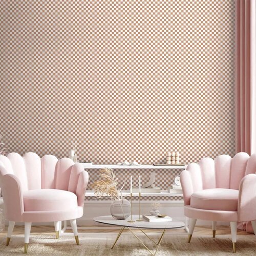  Tapeta - Checkerboard Pattern - Brown-White Grid with a Subtle Noise 50x1000 Premium Cijene