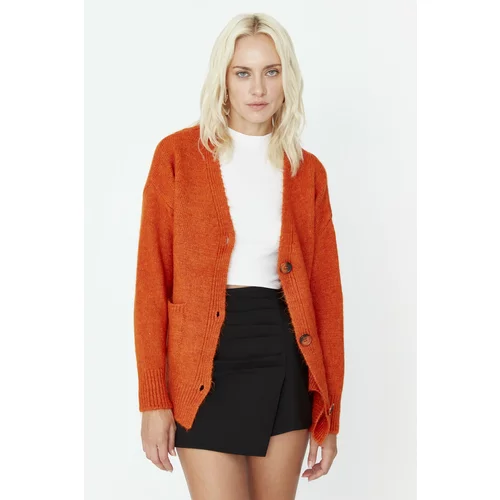 Trendyol Orange Button Detailed Knitwear Cardigan