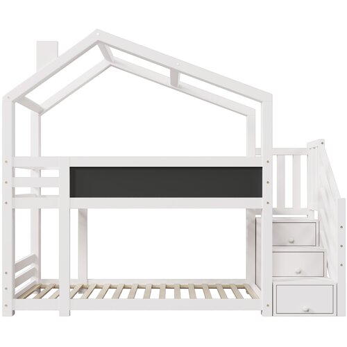 Lumor Cabane 90x200 cm pograd iz masivnega lesa z lestvijo za shranjevanje (2 predala) - bela, (22068369) Cene