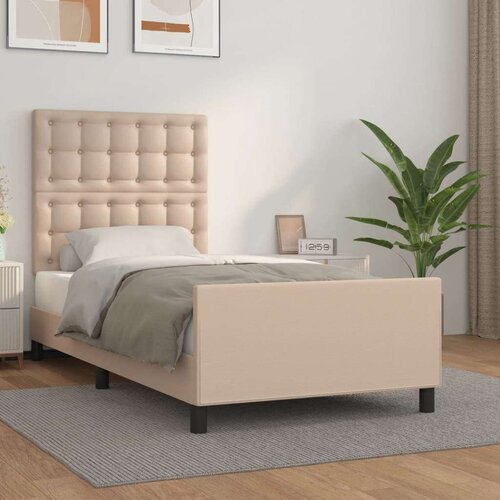  Posteljni okvir z vzglavjem kapučino 90x200 cm umetno usnje, (20903085) Slike