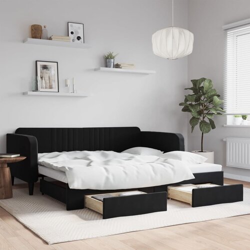 VidaXL Izvlečna dnevna postelja s predali črna 100x200 cm žamet Slike