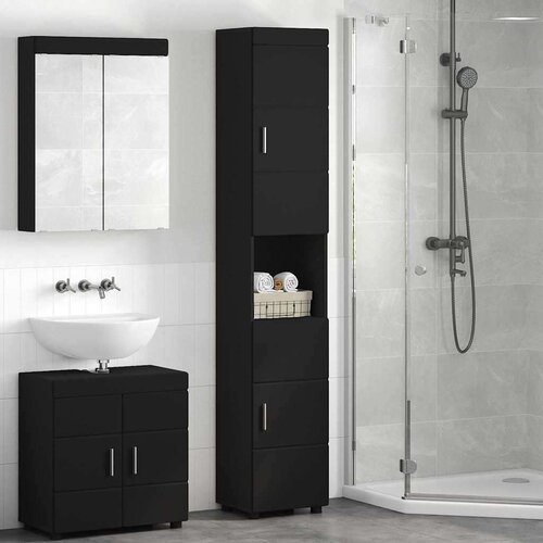 VidaXL Kupaonski ormar Crna 37 x 31.5 x 203 cm Konstruirano drvo Slike