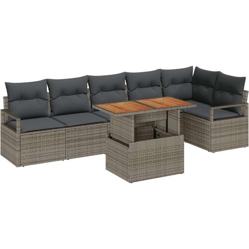 Set Vrtnih Sofa od 7 Dijelova sa Jastučićima Sivi Poli Ratan Akacija  2-Sjedalni Vrtni Sofa sa Jastučićima Sivi Poli Ratan Cijene