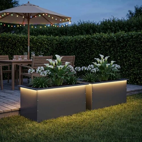  Vrtna posuda za sadnju s LED svjetlom 2 kom. Antracit - Antracit 50 x 80 x 48 cm 2 Cene