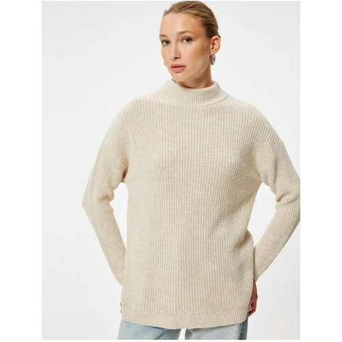 Koton Oversize Knitwear Sweater Hip Length Stand Collar Long Sleeve Soft Texture