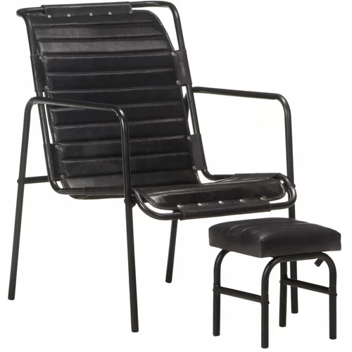 vidaXL Fotelja za opuštanje s tabureom crna od prave kože