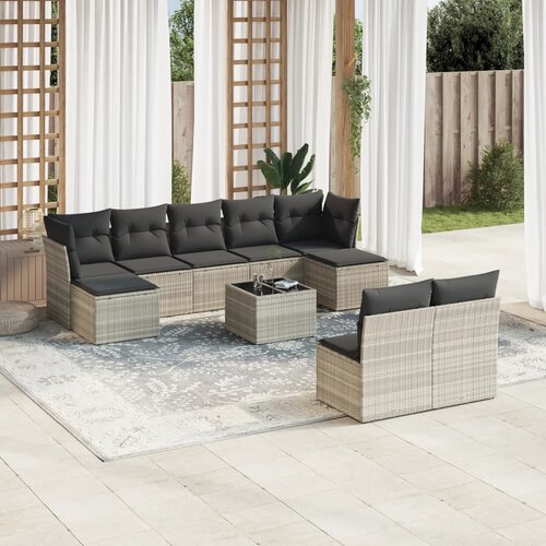VidaXL 10-dijelni set vrtnih sofa poliratan s jastucima svijetlosivi Slike