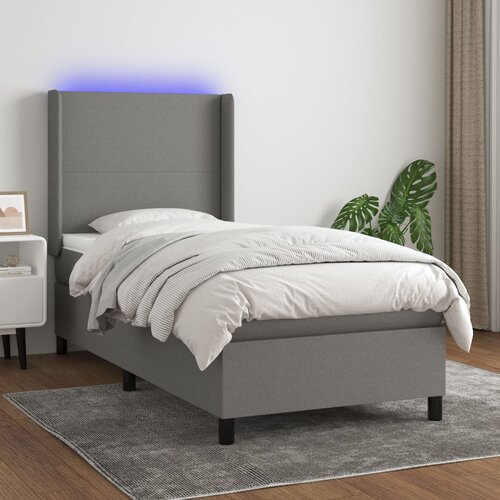 vidaXL Box spring postelja z vzmetnico LED temno siva 100x200 cm blago Cene