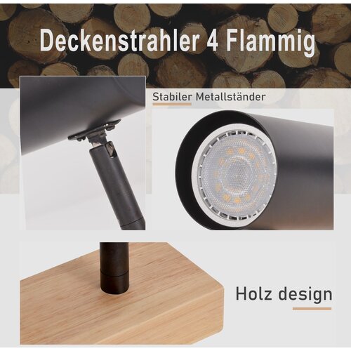 Nettlife Stropna svetilka s 4 plameni iz črnega lesa, nastavljiva GU10, vintage, (22116676) Cene