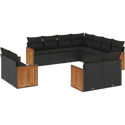  11-dijelni set vrtnih sofa od poliratana s jastucima crni Slike