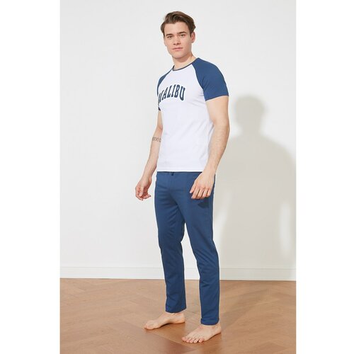 Trendyol Plava pletena pidžama set plava bijela Slike