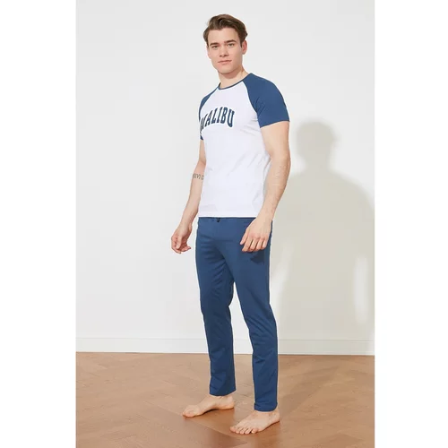Trendyol Navy Blue Men Regular Fit Raglan Sleeve Knitted Pajamas Set